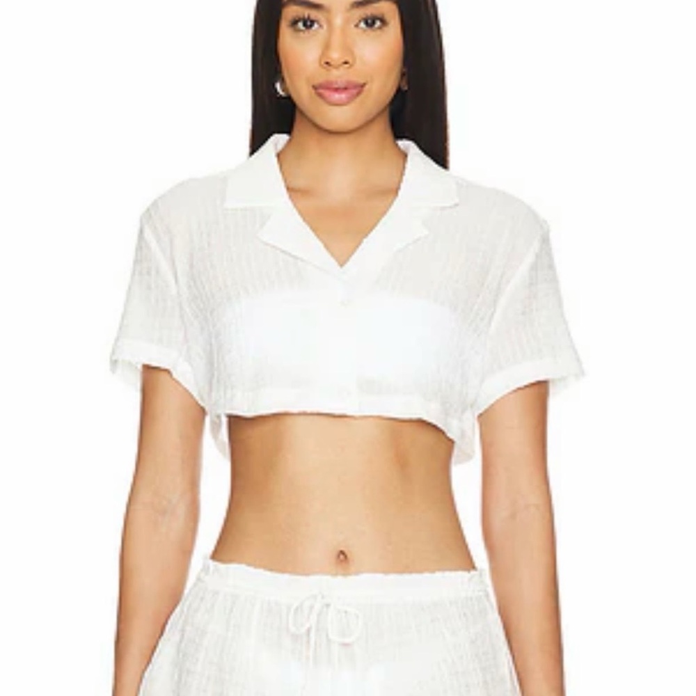 Lovers + Friends Cropped Linen Button Down Shirt